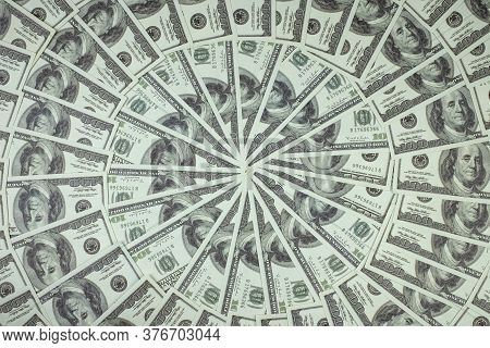 Group Of Money Stack Of 100 Us Dollars Banknotes A Lot Of Is Arranged In A Beautiful Circle