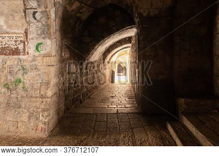 Jerusalem, Israel, June 13, 2020 : The Tunnel Passing Under The Houses - The Shaar Barzel - Iron Gat