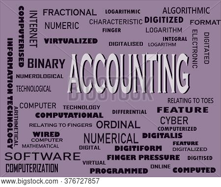 Accounting Word Displayed With Multiple Related Words Cloud On Vector Abstract Text Illustration.
