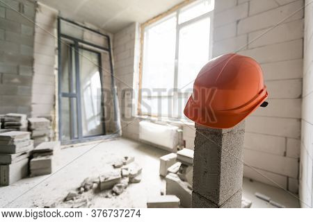 Wall Smashed Into Debris Room In Apartment Ready For Renovation With Destroyed Smashed Wall Demolish