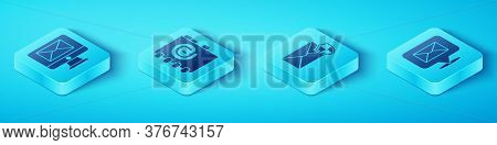 Set Isometric Monitor And Envelope, Address Book, Speech Bubble With Envelope And Envelope With Shie