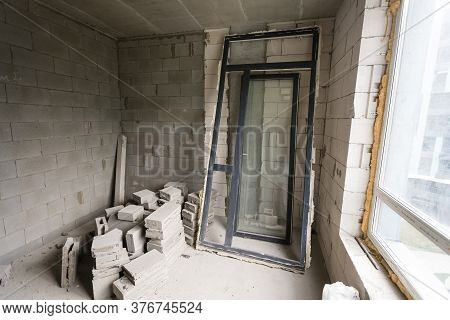 Wall Smashed Into Debris Room In Apartment Ready For Renovation With Destroyed Smashed Wall Demolish