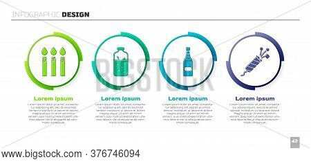 Set Birthday Cake Candles, Mulled Wine, Champagne Bottle And Firework Rocket. Business Infographic T