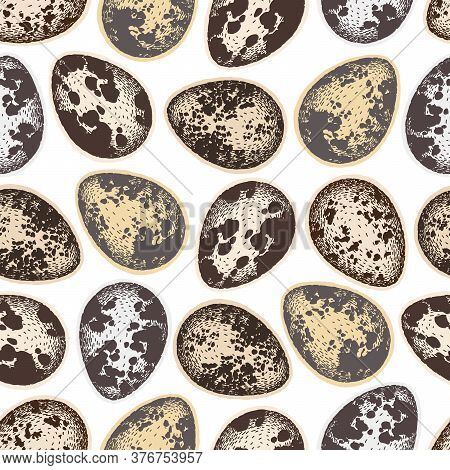 Vector Seamless Pattern With Quail Eggs. Eggshell Graphic Pattern. Colorful Hand Drawn Vector. Desig