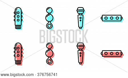 Set Line Dildo Vibrator, Dildo Vibrator, Anal Beads And Silicone Ball Gag With Belt Icon. Vector