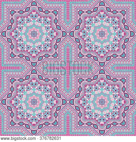 Luxury Italian Maiolica Tile Seamless Rapport. Ethnic Geometric Vector Patchwork. Curtains Print Des
