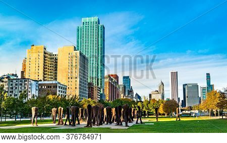 Chicago, United States - November 3, 2019: Agora, A Polish Installation Of 106 Headless And Armless 