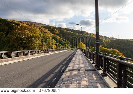 Aomori Prefecture, Japan - Oct 17, 2019 : Tourists Sightseeing On The Jogakura Ohashi Bridge During 