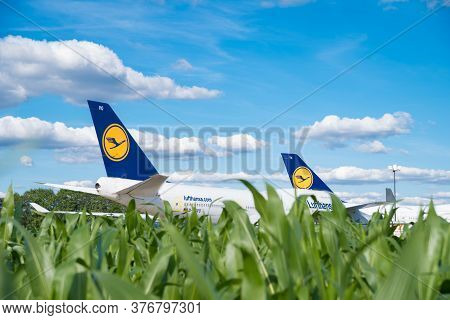 Enschede, Netherlands - July 12, 2020: Boeing 747-400 Airplanes Stalled During The Corona Crisis On 