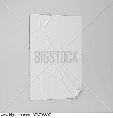 Adhesive Poster Or Sticker On A Surface Mockup. 3d Illustration