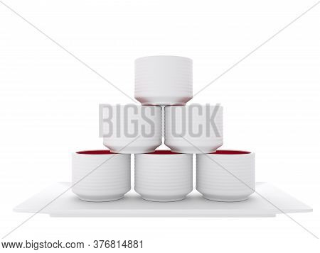 Japanese Traditional With Sake Cup On White Background.3D Rendering.