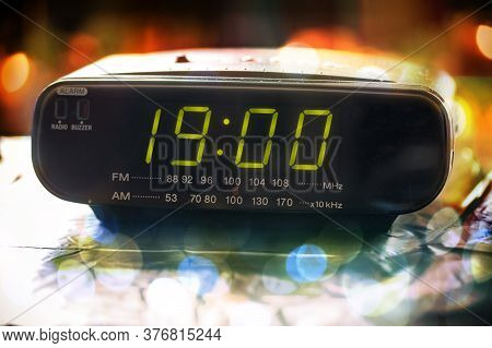 Black Digital Alarm Radio Clock.alarm Radio Clock Indicating Time To Wake Up.digital Clock Closeup D