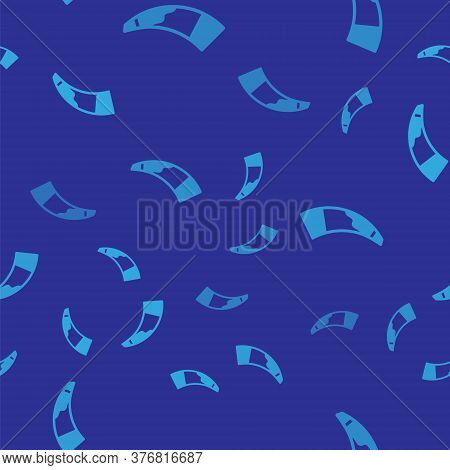 Blue Hunting Horn Icon Isolated Seamless Pattern On Blue Background. Vector