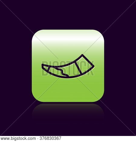 Black Line Hunting Horn Icon Isolated On Black Background. Green Square Button. Vector