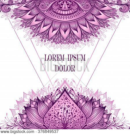 Template of deign  of Abstract decorative element in Boho Eastern  Ethnic style  or  Mandala  in lilac pink for advertising  cosmetic or perfume or  hygiene products or tea