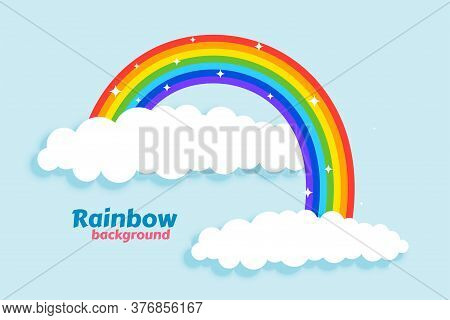 Arched Rainbow With Clouds Background Vector Design Illustration