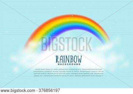 Realistic Rainbow And Clouds Background Vector Design Illustration