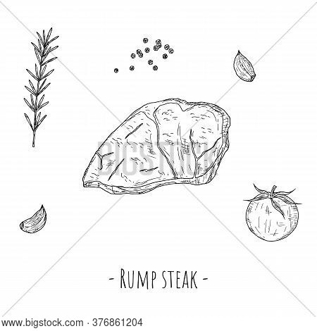 Rump Steak. Vector Cartoon Illustration. Isolated Object On White.