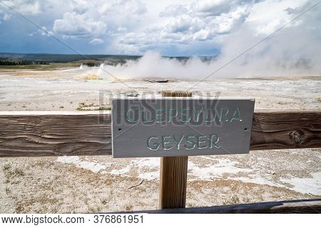 Sign For Clepsydra Geyser Along The Fountain Paint Pot Trail In Yellowstone National Park