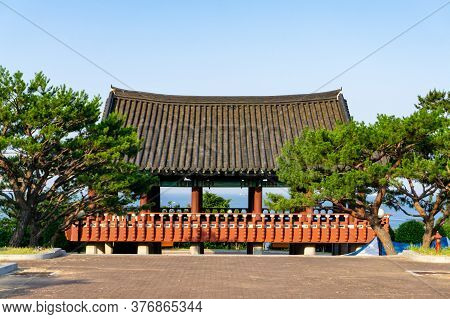 Geoje, South Korea - May 20, 2018 : Traditional Korean Style Pavilion At Okpo Great Vitory Commemoat