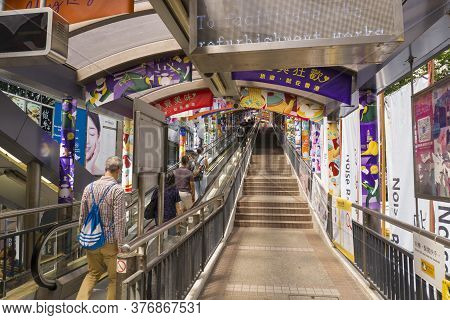 Hong Kong - June 27 2020 : Interior Of The Central-mid-levels Escalators And Walkway System, Central
