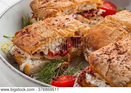 Gourmet Festive Sandwiches With Sundried Tomatoes And Cream