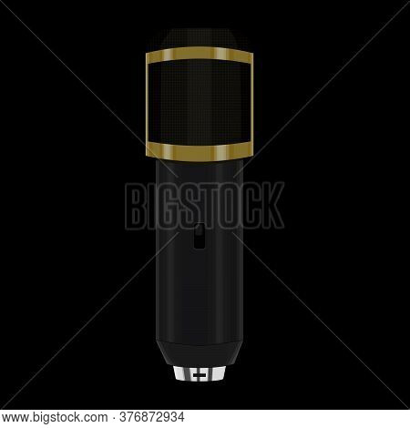 Condenser Microphone In Black And Gold Color 3d Vector Illustration.