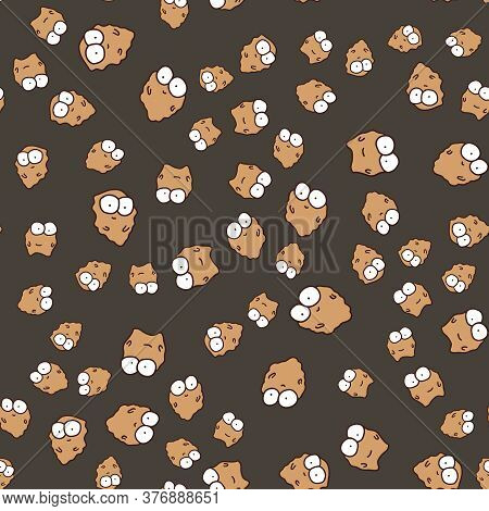 Yeast Cartoon Seamless Vector Pattern On Dark Background. Baking Doodle.