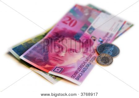Švýcarský Frank (Chf) na bílém pozadí