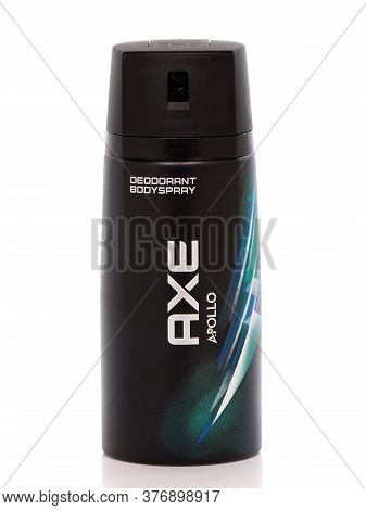 Bucharest, Romania - October 8, 2015. Axe Apollo Deodorant Body Spray Isolated On White