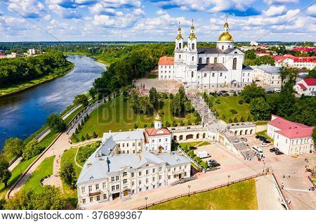 Vitebsk, Belarus - July 20, 2019 - Beautiful Summer Landscape In The City Of Vitebsk. Walking Street