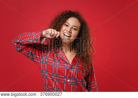 Cheerful Young African American Girl In Pajamas Homewear Posing While Resting At Home Isolated On Re