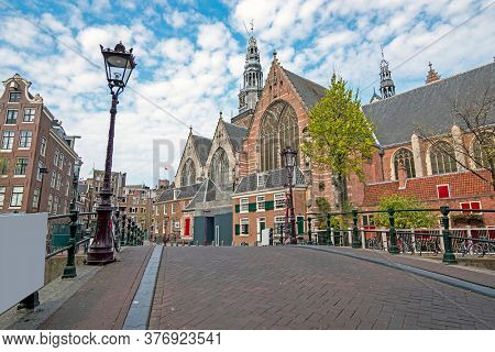 City scenic from Amsterdam with the North church in the Netherlands