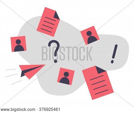 More Information Concept Vector Illustration. Paper Documents, Avatar Picture, Question Mark And Exc