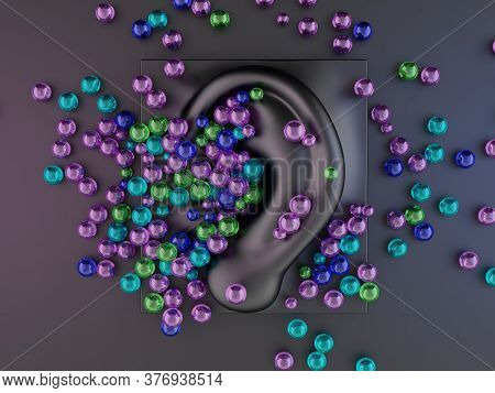 Multicolored Orbeez Balls Scattered On A Asmr Microphone. Autonomous Sensory Meridian Response. Rela