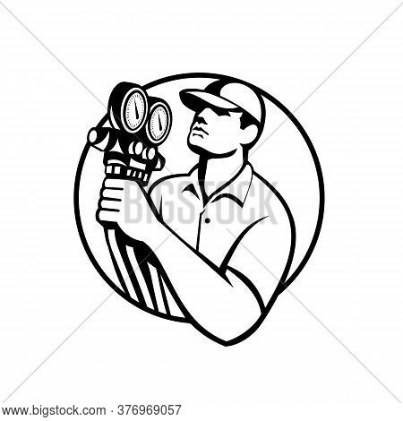 Illustration Of A Heating Air Conditioning And Refrigeration Mechanic Holding A Pressure Temperature