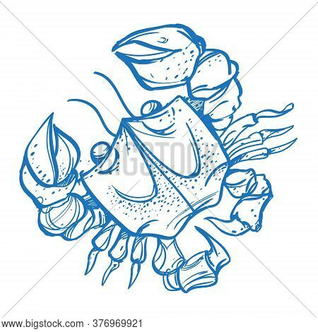 Big Red Crab Logo In Cartoon Style.