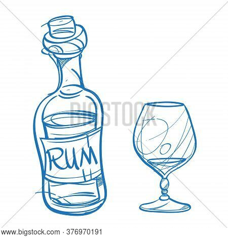 Bottle With Rum And A Glass. The Elements For Infographics With A Hand-drawing Style.