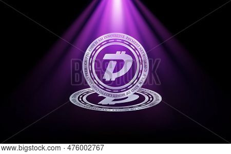 Digibyte-dgb Virtual Currency Image In The Digital Background. 3d Illustrations.