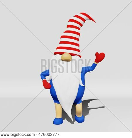 United States Independence Day Gnome In Striped Hat 3D Rendering. 4Th Of July National Usa Holiday G