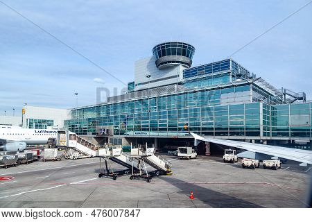 Frankfurt, Germany - September 20, 2012:  Lufthansa Aircraft Parking At The Apron In Frankfurt. Ther