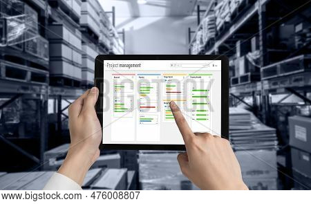 Project Planning Software For Modish Business Project Management On The Computer Screen Showing Time