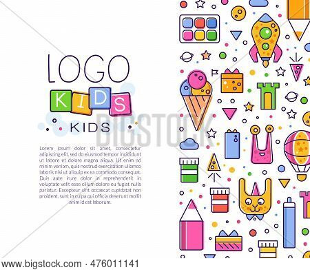 Bright Kids Design With Line Colorful Icons Vector Template