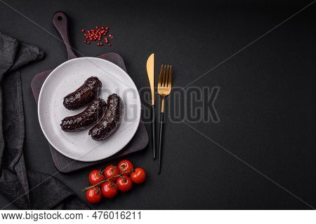Delicious Black Blood Sausage Or Black Pudding With Spices And Herbs