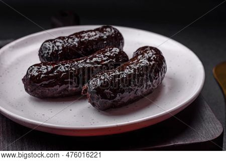 Delicious Black Blood Sausage Or Black Pudding With Spices And Herbs
