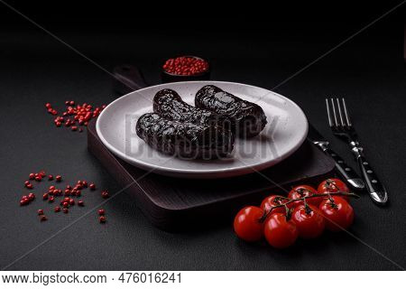 Delicious Black Blood Sausage Or Black Pudding With Spices And Herbs
