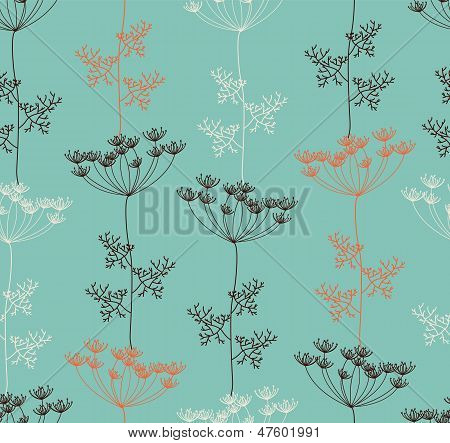 Seamless pattern with decorative dill plant