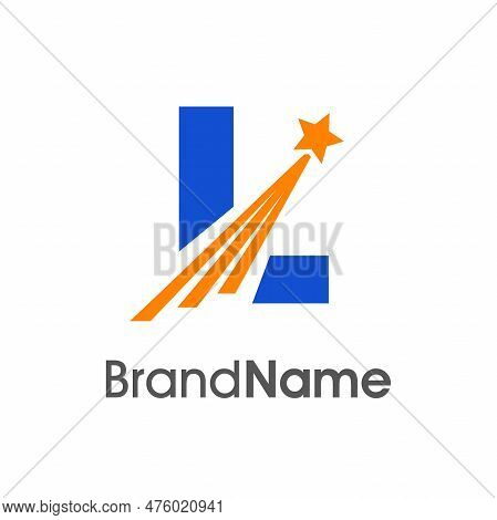 Simple And Dynamics Illustration Logo Design Initial L Combine With Flying Star. Logo Good For Your 