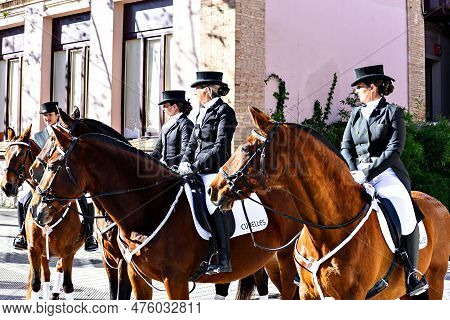 Igualada, Barcelona, January 22, 2023: Traditional Festival Of Sant Antoni Abad, Los Tres Tombs De I