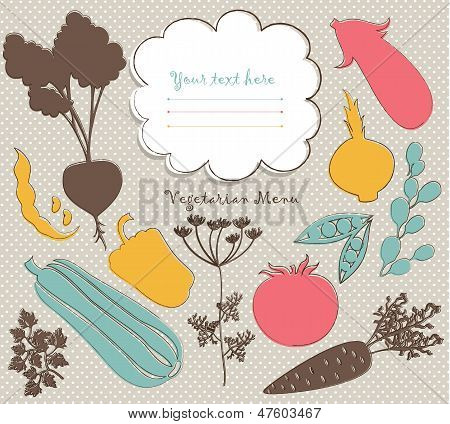 Menu background with vegetables silhouettes